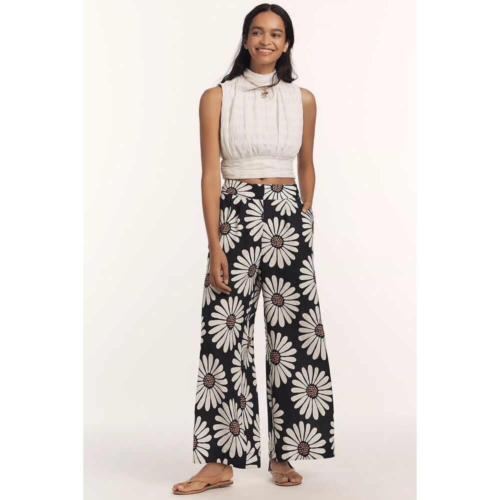 New Farm Rio x Anthropologie Linen Blend Daisy Wide-Leg Pants Size XS